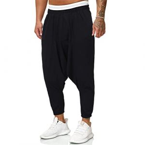 ORANDESIGNE Pantalon Sarouel Confortable à Taille Elastique pour Homme Couleur Unie Style Décontracté Yoga Hippie Pantalon Bouffant de Loisir Ample Hippie Baggy A Noir S (Wowmart Zoo X., neuf)
