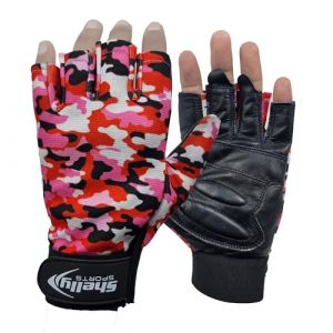 Shelly – Mitaines de cyclisme rembourrées en cuir véritable avec poignée antidérapante (rose camouflage, taille M) (Shelly Sports Ltd, neuf)