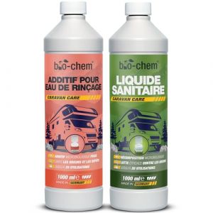 Bio-Chem - Ensemble de 2 produits nettoyant wc de camping car et caravanes - Liquide sanitaire 1L et Additif sanitaire 1L - Nouvelle Formule avec microorganismes pour toilette chimique caravane (bio-chem, neuf)