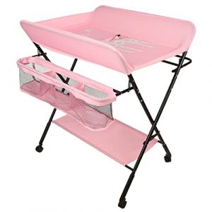 Table à langer pliable pour bébé, meuble de table à langer 4 en 1 portable, hauteur réglable, avec poches en maille et gain de place (Hechheu, neuf)