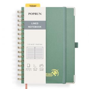 POPRUN Carnet de Notes Ligné A5 Spirale, Cahier Couverture rigide, Bullet Journal avec 141 Pages Numérotées, Papier 120 g/m², Étiquettes Autocollantes et 8 Feuilles Détachables, Vert minuit-MGN (Time Works Wonders, neuf)