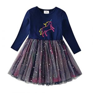 DXTON Filles Robes Licorne Robe Enfants V&ecirc;tements Robe &Agrave; Manches Longues Tulle Princesse Robe d'hiver BleuLh4993 5T (Dxton, neuf)