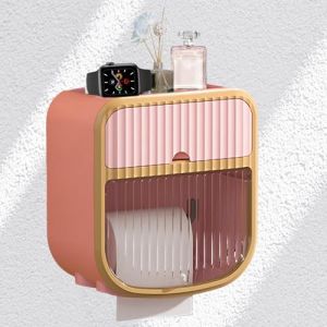 Tissting Porte-Papier Toilette, Distributeurs De Papier Toilette Muraux avec Tiroir, Bo&icirc;te Porte-Rouleau De Papier Toilette en Plastique Autocollant pour Salle De Bain, Cuisine, Salon(Rose) (Auppicio, neuf)