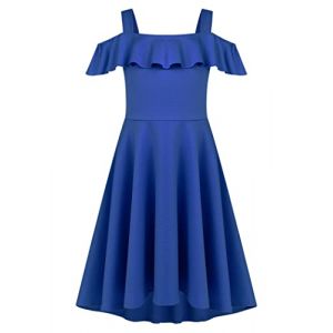 Arshiner Robe d'&eacute;t&eacute; pour Filles &eacute;paules D&eacute;nud&eacute;es Robe de soir&eacute;e Trap&egrave;ze Robe Trap&egrave;ze &eacute;l&eacute;gante Robe D&eacute;contract&eacute;e &agrave; Bretelles avec Volants Robes Formelles pour Enfants Bleu 1308-9 Ans (Arshiner Store, neuf)