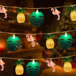Riaxuebiy 20 LED 9,8 pieds Guirlande lumineuse flamant rose, ananas, palmier, alimentée par piles pour la plage, l'été, la plage tropicale, la décoration de fête hawaïenne (Riaxuebiy, neuf)