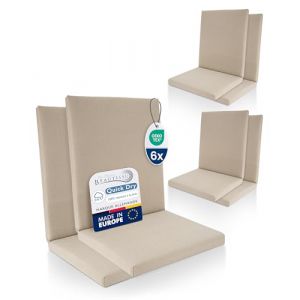 Beautissu Lot de 6 Coussin Chaise Jardin Bas Dossier 100% Imperméable 100x50 cm - Résistant-UV Confortables & Facile à Entretenir Lavable - Quick Dry Coussin Exterieur Fauteuil Jardin Beige (Brandvin, neuf)