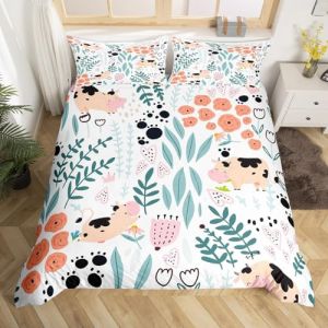 Homewish Parure de Lit 220x240 Enfant Vache Kawaii, Ensemble de Literie Dessin Animé Vache À Lait, Housse de Couette Mignonne Fleur en Forme de Coeur d'amour, pour Enfants Filles Garçons (Suzhou yiyanyun e-commerce Co., Ltd, neuf)
