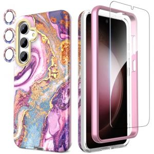 SHEDEER Coque pour Samsung S24 Plus,4 en1 Paillette Caméra Protection & Verre Trempé & Bumper &Housse Étui pour Samsung S24 Plus,Coque pour Galaxy S24 Plus avec Paillettes,Antichoc, Meteor Violet (Chvelop, neuf)