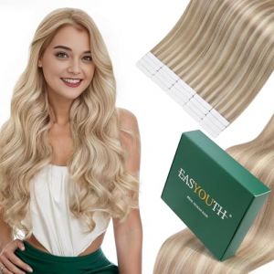 Easyouth extension de cheveux naturel adhesive Blond Extension Cheveux Humains de Adhesif Gris Doré avec Blond Blanchi Extension Adhesive Cheveux Remy Longue 60cm 50g 20Pcs #18/613 (Easyouth Hair, neuf)