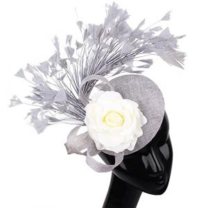 LXYDPZ Chapeau Bibi pour Femme, Bandeau de fête de thé, Mariage, Cocktail, Fleur, Maille, Plumes, Pince à Cheveux (Couleur : Bleu Royal, Taille : Taille Unique) (Gris Taille Unique) (XingYuan Shop, neuf)