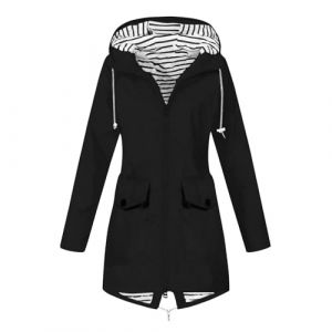 MOKBAY Veste Femme Capuche Pluie Mi Saison Long Longue Vestes Impermeable avec Capuche Vestes Moto Anti Pluie V&ecirc;tements Femme Automne Hiver Coupe-Vent Noir Veste Imperm&eacute;able Noir XXL (MOKBAY, neuf)