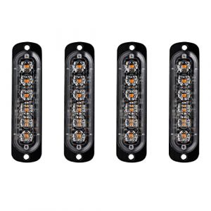 4pcs 12-24V Ultra Mince Voyant Barre D'alarme Stroboscopique d'urgence Lampe- 6 LEDS Bande lumineuse D'avertissement de Flash Camion Moto Voiture - Ambre & Blanc (yifengshun, neuf)