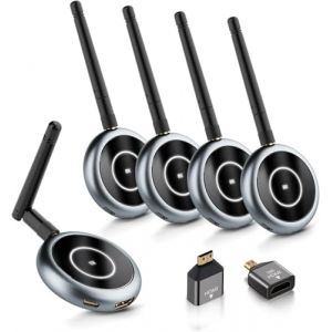 HDMI sans Fil et 4 r&eacute;cepteurs 5.8G - AIMIBO jusqu'&agrave; 4 TV Transmetteur HDMI sans Fil 1080P@60Hz Streaming vid&eacute;o pour Ordinateur Portable, Cam&eacute;ra, Moniteur, Projecteur - 98 FT/30 M (AIMIBO-ECO, neuf)