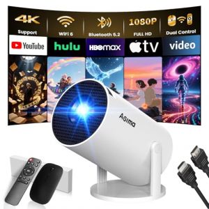 [App Intégrée] Mini Vidéoprojecteur 1080P 4K Supporte Mini Projecteur Portable,Dual Contrôle avec Souris Android TV WiFi 6 BT5.2 180° Rotation Compatible Con HDMI/TV Stick/USB/Laptop, Blanc (RSTS STORE, neuf)