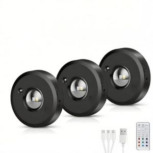 Spot LED Sans Fil Rechargeable, Noir &Eacute;clairage LED Vitrine Batterie de 1500mAh Lampe Placard Telecommande a Pile Lumiere Autocollant Cuisine Sous Meuble Magn&eacute;tique Veilleuse Tactile Murale Etag&egrave;re (ARVALDS RONIS, neuf)