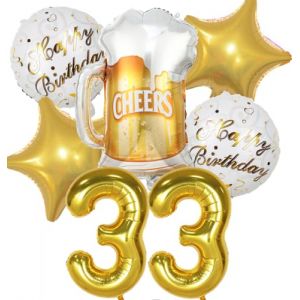 Ballon 33 ans Anniversaire Homme Femme, Decoration Anniversaire 33 ans, Ballon Anniversaire 33 ans Or, Ballon Bi&egrave;re Ballon Bouteille Verre &agrave; Vin Decoration pour Anniversaire 33 ans Femme Homme (Feelairy, neuf)