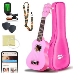 Soprano Ukulele, 21 pouces Ukulélé Hawaïen Kit pour Adulte Enfant avec Yukulele Housse, supplémentaire Cordes, Accordeur, Sangle, Recueil de Chansons (French Fine Products, neuf)