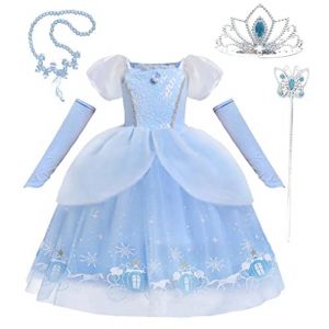 Lito Angels Deguisement Costume Robe de Princesse Cendrillon avec Gant et Accessoires pour Enfant Fille Taille 3-4 ans, Bleu (Lito Angels FR, neuf)