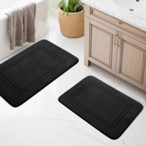 Ensemble de tapis de salle de bain, 2 pi&egrave;ces, tapis de bain en mousse &agrave; m&eacute;moire douce, lavable antid&eacute;rapant, ensemble de tapis de salle de bain pour toilette, douche et baignoire, noir (Qia Zhen, neuf)