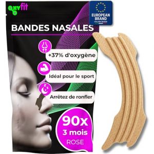 OXYFIT® | 90 Bandes Nasales Anti Ronflement (Nasal Strips) | pour Mieux Respirer et Stopper la Congestion | Écarteur Nasal Adhésif pour Sommeil et Sport (Rose - 90) (Back to ROOTZ, neuf)