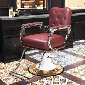 PA-DABAOO Fauteuil De Barbier Vintage, Fauteuil De Barbier Robuste Pour Homme, Fauteuil Inclinable Hydraulique À Base Arrondie, Pivotant À 360° Et Ergonomique,Rouge (Panda-Dabaoo, neuf)