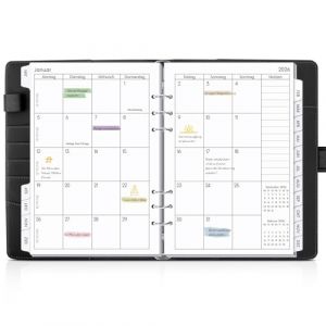 SKYDUE Agenda A5, &agrave; anneaux, rechargeable, format A5, de septembre 2025 &agrave; d&eacute;cembre 2026, agenda 2026, parfait pour les &eacute;tudiants et les professionnels, noir (SKYDUE-EU, neuf)