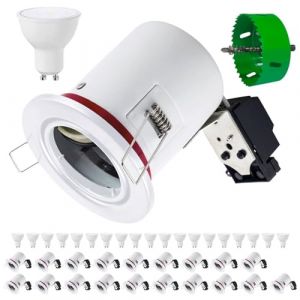 Europalamp - 20BBC20B7W03+SC_NEW - 20 Spot BBC Orientable RT2012 IP20 Blanc + Ampoule GU10 7W Blanc Froid + Douille + Scie cloche 85mm (Europalamp, neuf)