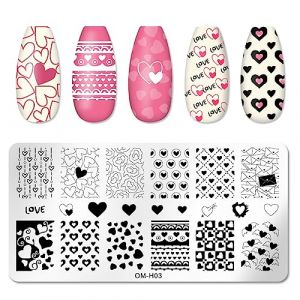 Plaques de tampons r&eacute;utilisables pour nail art - Motif arbre amour c&oelig;ur baiser n&oelig;uds - Pochoir pour nail art - Plaques de tampon Printemps (KY-BORED, neuf)