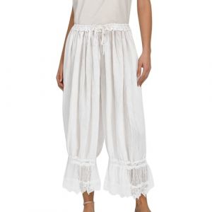 Pantalon bouffant 7/8 pour femme - Couleur unie - Élégant - Avec volants - Léger et aéré - Avec ceinture - Décontracté - Pantalon sarouel ample - Vintage - Pantalon de pyjama décontracté, Blanc., L (chengaojian999, neuf)