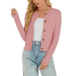 Bol&eacute;ro Femme Cardigan Court Gilet Veste Tricot Bouton Manches Longues &Eacute;vid&eacute;e Robe T Shirt Bretelle Chic R&eacute;tro El&eacute;gante Soir&eacute;e F&ecirc;te D&eacute;contract&eacute; Rose Orange S (Enjyam, neuf)