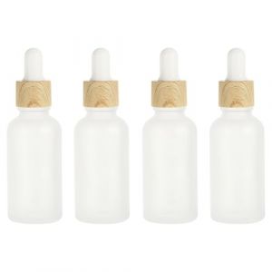 LALADEFIEE Lot de 4 Flacons Compte-Gouttes 30 Ml en Verre Dépoli Anneau Effet Bois Pipette en Silicone Étui pour Huiles Essentielles Flacons Vides de Voyage pour Aromathérapie et (Yowanr, neuf)