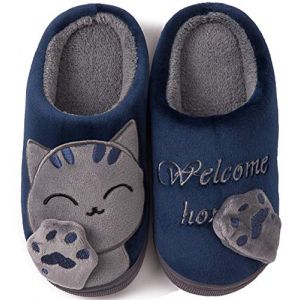 ChayChax Mignon Dessin Animé Chaussons Maison Mixte Enfant Hommes Femmes Hiver Peluche Douce Pantoufle d'intérieur Confort Chaud Coton Chaussures Maison,Bleu,25/26 EU=Fabricant 28/29(200) (Yooeenn, neuf)