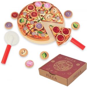 Kit &agrave; pizza en bois - Accessoire de cuisine pour enfants - Pizza en bois pour enfants - Cuisine de jeu - Jouet &agrave; pizza - Jouet &eacute;ducatif - Cadeau (KIDS TOYLAND, neuf)
