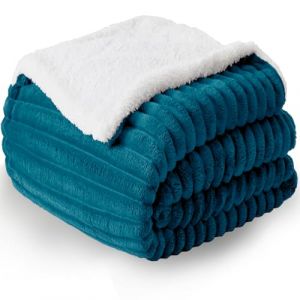 WAVVE Plaid Polaire Sherpa en Cordon Grossier, 220x240 Couverture lit 2 Personnes Bleu Canard, Plaid Canape Fourrure Jet&eacute; de Canap&eacute; R&eacute;versible, Jete Canape Grand &Eacute;pais Chaud et Doux en Peluche (Wavve EU, neuf)