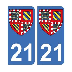 Autocollant 21 avec Blason Bourgogne Plaque immatriculation Auto (9,8 x 4,5 cm) (Mon-Blason, neuf)