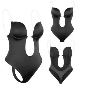 GWAWG Femme Plunge Backless Body Shaper Bra, Femme sous-vêtements Body Bretelles Col V Profond, Body Dos Nu Invisible Mariage (noir, M) (GWAWG, neuf)