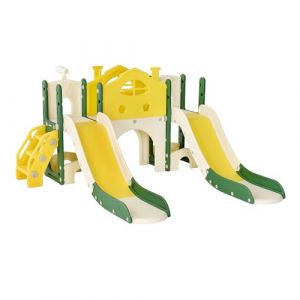 Toboggan pour Enfant, 7 en 1 Toboggan Intérieur et Extérieur Enfant avec Aire de Jeux, Panier de Basket et Tunnel, Escaliers et Cadre d'escalade Autoportant pour Bébé (7 en 1 Jaune-2) (VISTA SHOP ST S.R.L., neuf)
