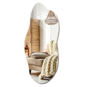 Miroir Vague Forme Ondulée Design Moderne pour Entrée Salon Asymétrique Irrégulier de Maquillage Vertical et Horizontal Style Scandinave Original Décoration Intérieure Suspendu 45x90 cm (Wallfluent, neuf)
