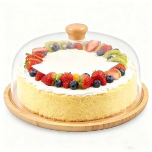 YedZen Présentoir à Gateau avec Couvercle, 28cmx15cm(DxH) Cloche a Gâteaux en Bois avec Transparent Dôme et Plateau, Ronde Plateau a Gateau avec Cloche pour Dessert, Pâtisserie, Gâteau (mosened, neuf)