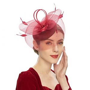 Chapeau bibi pour femme - Style vintage des ann&eacute;es 50 - Voile en dentelle - Bibi - Bandeau pour f&ecirc;te &agrave; th&eacute; - Chapeaux &agrave; plumes - En maille - Accessoire de cocktail, de mariage &agrave; l'&eacute;glise - Taille (jksmyx, neuf)