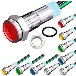 RUNCCI-YUN 10pcs 110V-220v 6mm 1/4" AC Voyant Led En Metal,Led Indicateur Panneau,Temoin Lumineux, Pour Van,Bateau Et Autres Vehicules Universel(svert &times; 2 jaune &times; 2 rouge &times; 2 bleu &times; 2 blanc &times; 2) (RUNCCI-YUN, neuf)