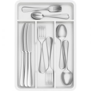 Lifewit Range Couvert Tiroir, Organisateur Couverts Tiroir Cuisine, 19.8x31.5 cm, Rangement pour Vaisselle, Bac de Rangement pour Cuill&egrave;res/Fourchettes/Couteaux/Vaisselle, 4 Compartiments, Blanc (Lifewit Home FR, neuf)