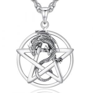 INFUSEU Pentagramme Du Dragon, Argent Sterling 925 Tetragrammaton Pentacle Wiccan Animaux Bijoux Pendentif Sorciere Femme (INFUSEU, neuf)