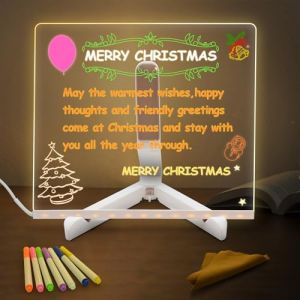 Eucomir Tableau Lumineux Message LED 20 x 20 cm, Acrylique Tableau D'affichage LED avec Support R&eacute;glable et 7 Stylos,Disponible sous Forme de Bloc-Notes, Tableau D'&eacute;criture, Tableau Dessin Led (Agdtyid, neuf)