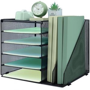 IOUGDSEC Organiseur de bureau &agrave; 5 niveaux avec 2 trieurs de fichiers verticaux suppl&eacute;mentaires, bac &agrave; courrier pour papier A4, porte-magazines et documents pour bureau &agrave; domicile, noir (Summer July, neuf)
