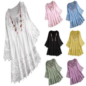 G&eacute;n&eacute;rique Tunique Fluide Femme Grande Taille Chemise Chic Et Elegant Tunique Boheme 2024 Ete Tee Shirt Manche Courte Femmes Blouse Henley Casual Tops (V&ecirc;tements Mode pour 2025, neuf)