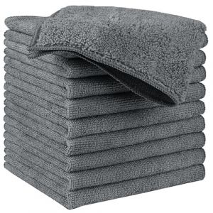 HIDMD Chiffons de Nettoyage en Microfibre, Serviettes de Nettoyage Tout Usage pour Polissage, séchage, Cirage, dépoussiérage, Lot de 10, 30 cm x 30 cm Gris (Before Long, neuf)