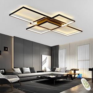 Qiaomao Luminaire Plafonnier LED Dimmable Salon Lustre avec Telecommande, 120W Moderne Plafond Chambre Lampe, Plafonnier Rectangulaire, Boîte de jonction centrale Éclairage intégré, Noir, 140cm (CXJZHMYV587, neuf)