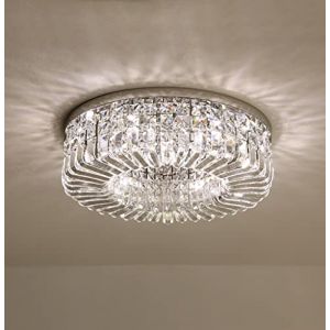 LED Moderne Dimmable Cristal Plafonnier Chrome Salon Lampe De Plafond Grand Rond Acier Inoxydable Lumière Décorative E14×8 Chambre Étude Restaurant Salle À Manger Hôtel Éclairage Ø50cm (Chrome) (Chuan Wing Department Store, neuf)