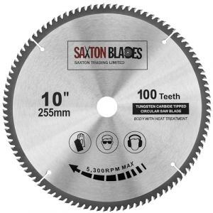 Saxton Blades Saxton TCT Lame de scie à bois circulaire fine 255 mm x 100 dents x 25,4 mm alésage compatible avec les scies Evolution Rage (saxton trading, neuf)